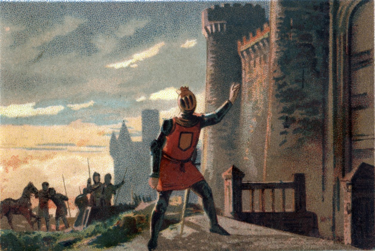 Száz éves háború: a crecy-i csata veresége után VI. Fülöp Valois (1294-1350) francia király kopogtat a Chateau de Broye ajtaján, és azt mondja: „Nyiss, ez Franciaország szerencséje!” (vagy „Nyisd ki, ez a szerencsétlenség Franciaország királya! alkotó: French School