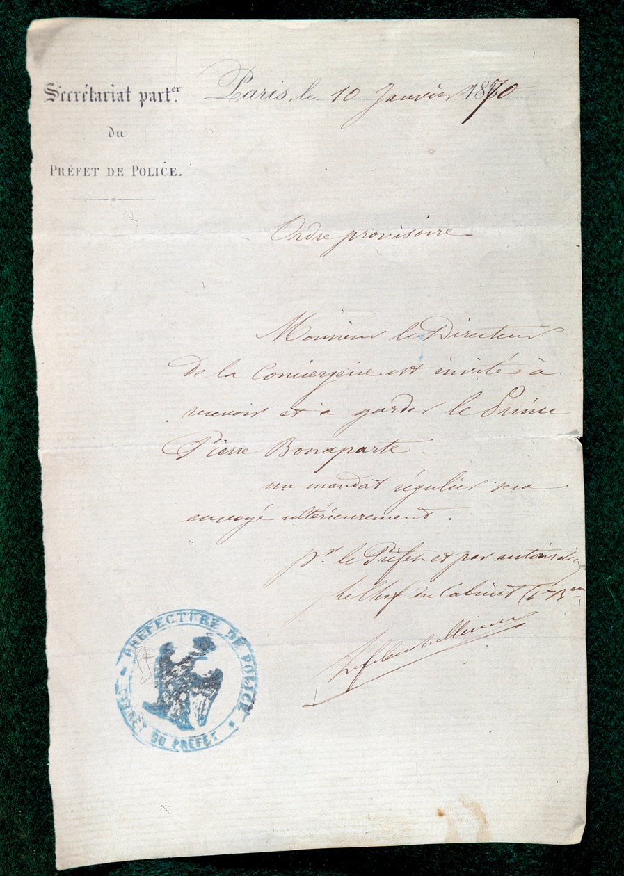 Pierre Bonaparte herceg (1815-1881) concierge-jének január 10-én kiadott bebörtönzési parancsa alkotó: French School