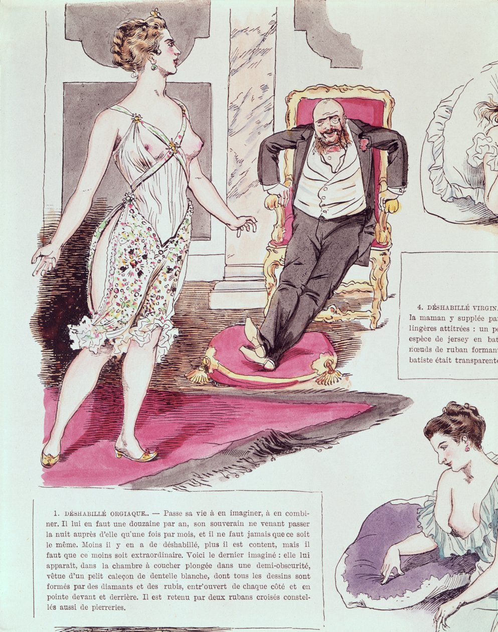 Orgiastic Negligee, illusztráció a La Vie Parisienne-ből, 1870-80 körül (színes metszet) alkotó: French School