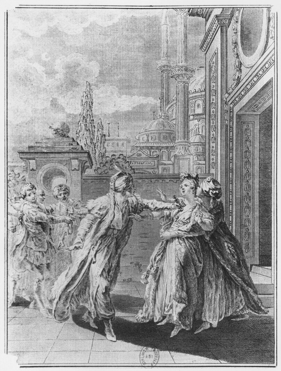 Orosmane megöli Zaire-t, illusztráció Voltaire (1694-1778) "Zaire" című művének V. felvonásából. alkotó: French School