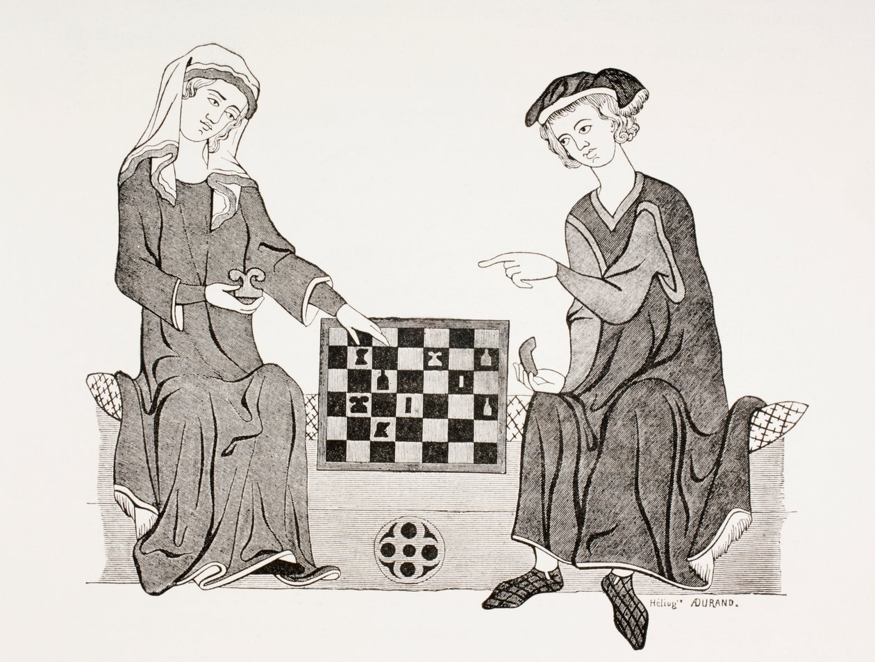 IV. Othon, Brandenburg márki, feleségével, Hedwige de Habsbourggal sakkozik, a „Les Arts au Moyen Age” című művéből, 1873. alkotó: French School