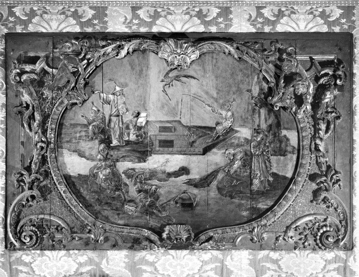 Kültéri panel kínai témájú, 1730 körül (polikróm és aranyozott fa) alkotó: French School