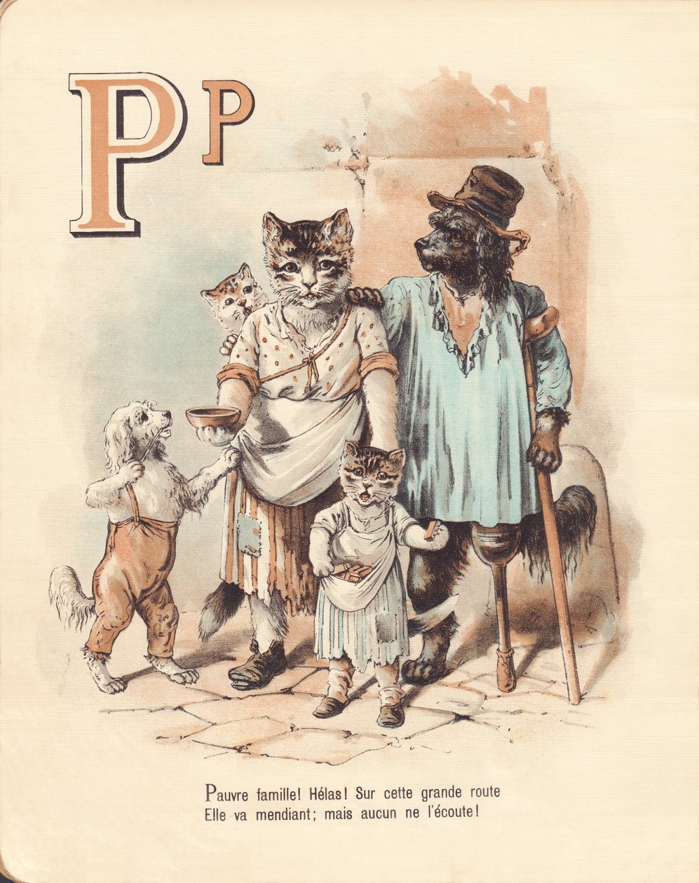 P: Kölyökkutya, szegénység Szegény család! Jaj! Ezen a nagy úton koldus megy; de senki sem hallgat rá. alkotó: French School