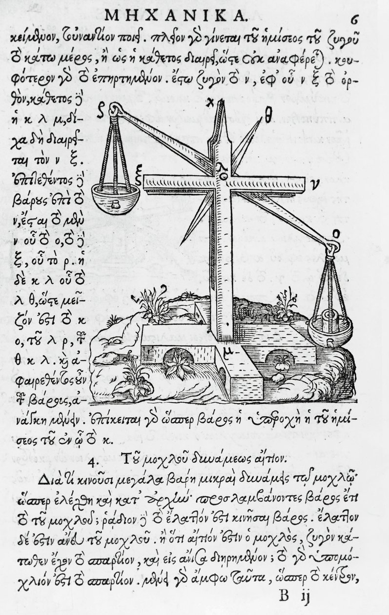 Mhxanika oldal, Arisztotelész (Kr. e. 384-322) görög kéziratának reprodukciója, Párizsban megjelent alkotó: French School