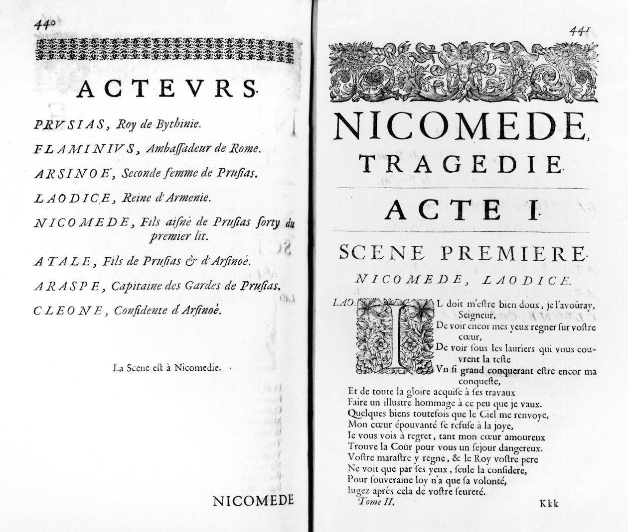 Pierre Corneille (1606-84) Nikomédész első felvonásának oldala alkotó: French School