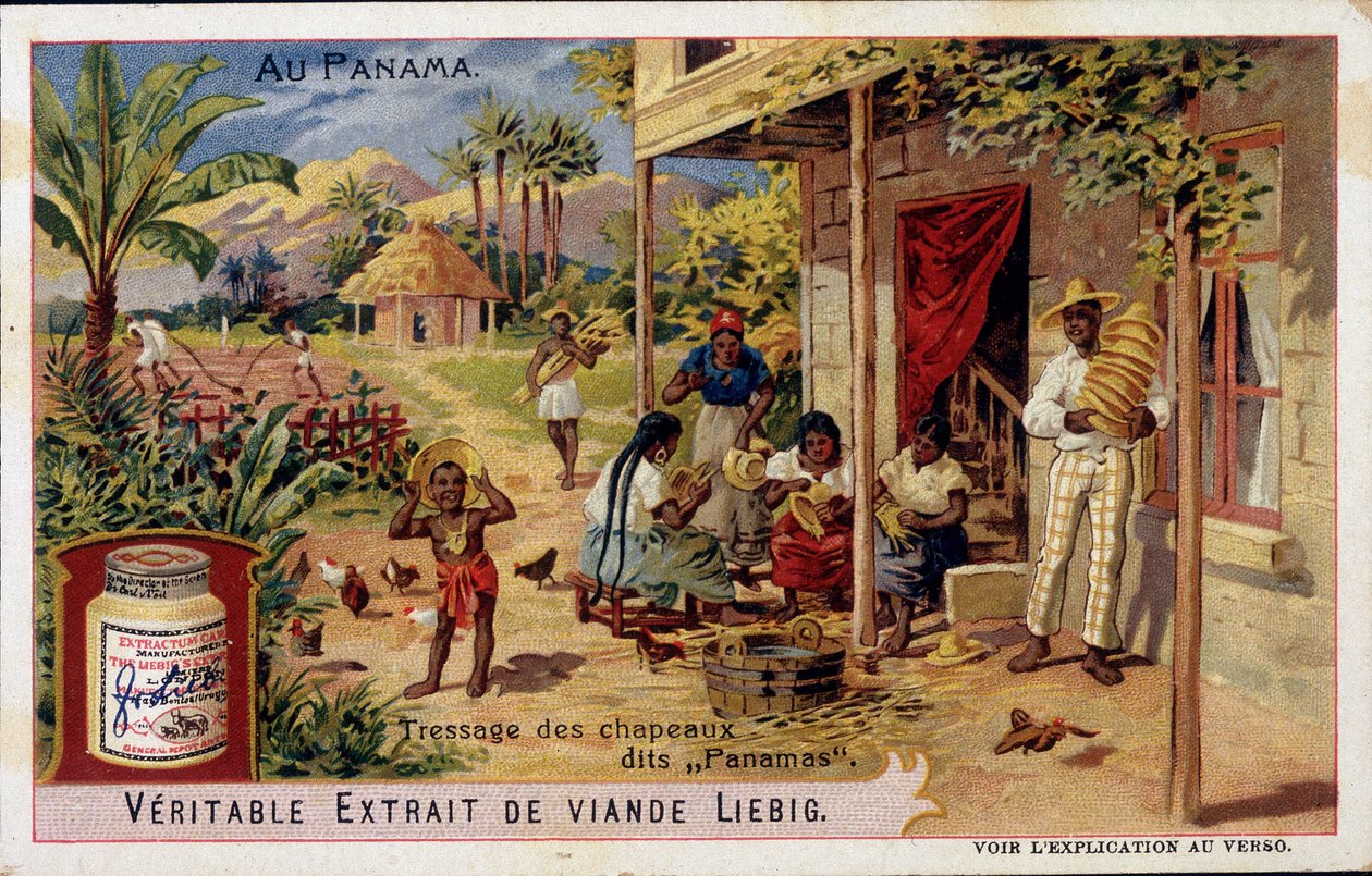 Panama: panamakalapok fonása - chromo. Liebig alkotó: French School