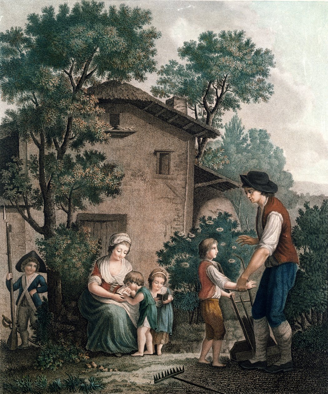A szülők az igazi tanárok, 18. század vége (színes metszet) alkotó: French School