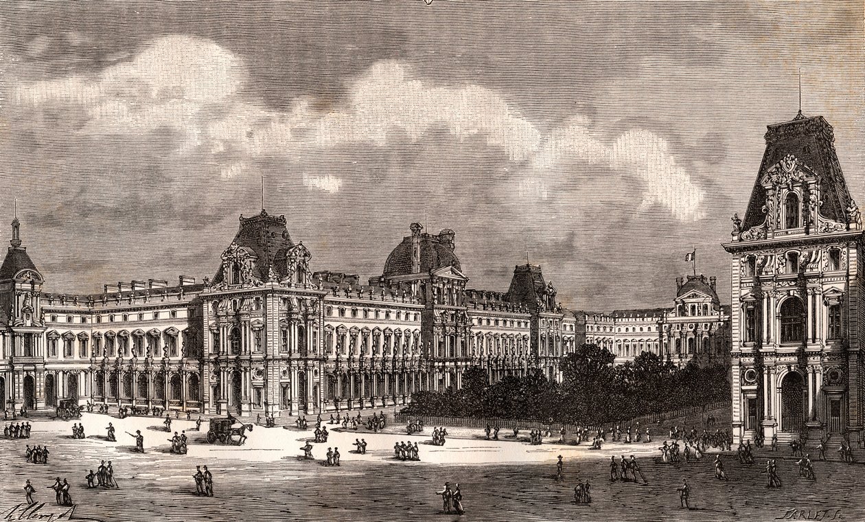 Paris Le Louvre - metszet a „La France illustree: földrajz, történelem, közigazgatás statisztika” című könyvébe, V.A. Maláta-barna. 1884 alkotó: French School