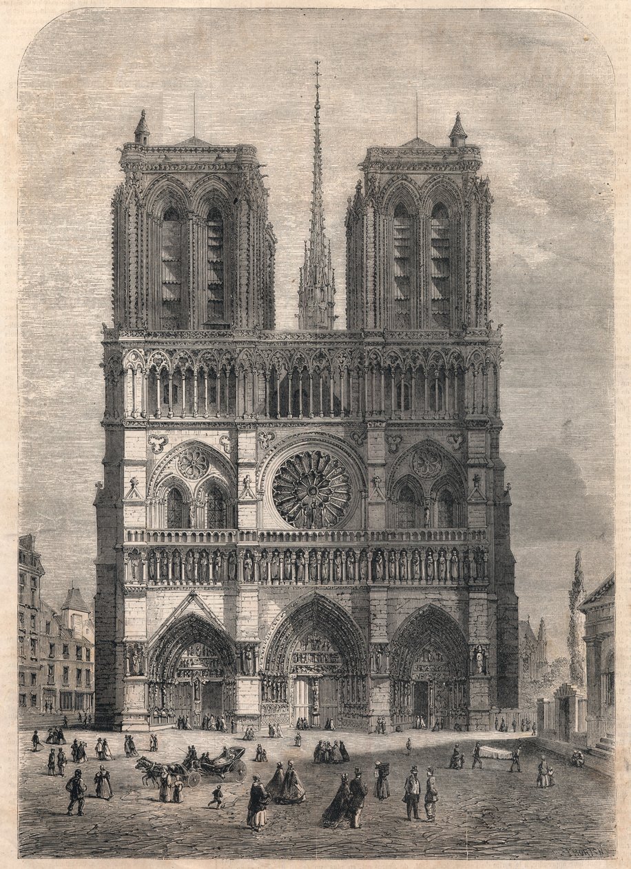 Párizs: Notre Dame. Terv Eugene Viollet le Duc után, aki a 19. század közepén helyreállította a katedrálist. alkotó: French School