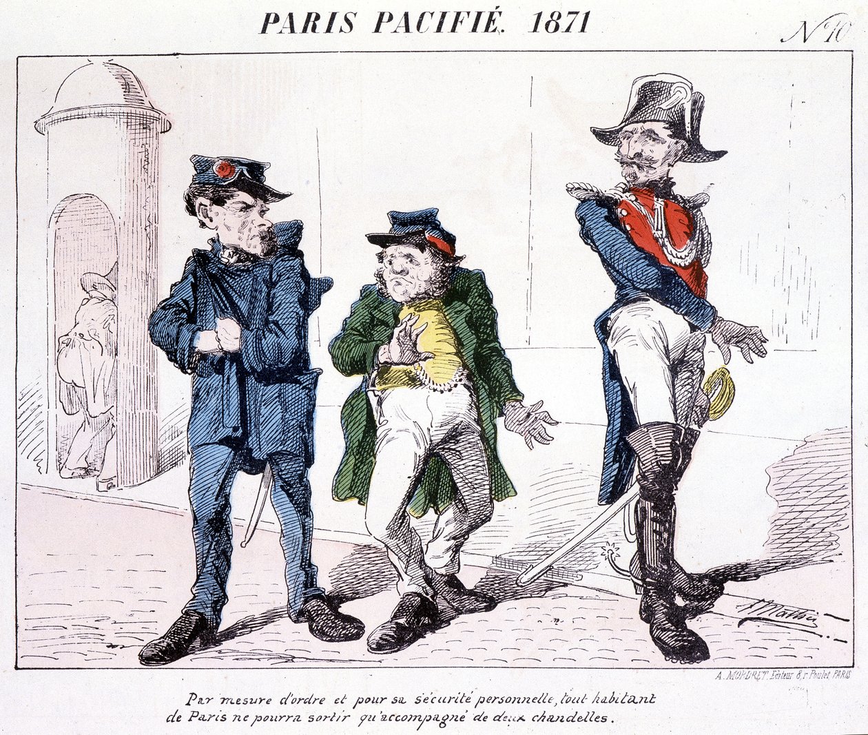 Paris Pacified 1871 – A rend és a személyes biztonság érdekében minden párizsi lakos csak két gyertyával mehet ki. Rajzfilm a kommunáról. alkotó: French School