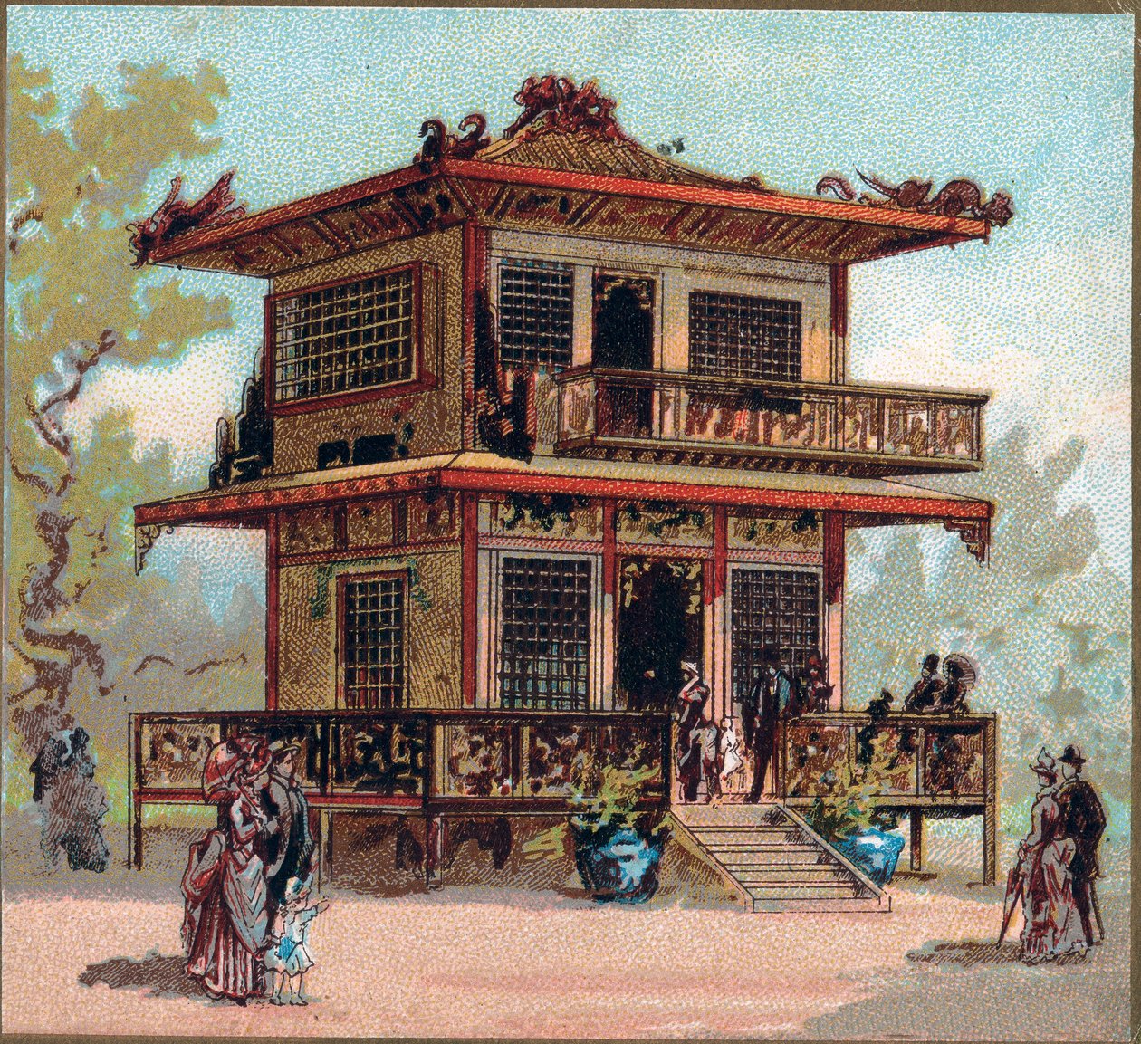 Párizs. 1889. évi egyetemes kiállítás: A japán pavilon. alkotó: French School