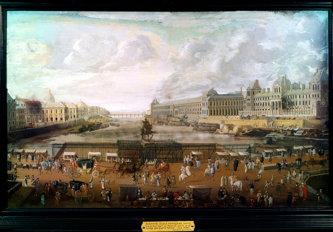 Párizs, kilátás a Pont-neuf-re (Pont Neuf), a Palais du Louvre-ra és a Négy Nemzet Kollégiumára, 1680 körül (olaj, vászon) alkotó: French School