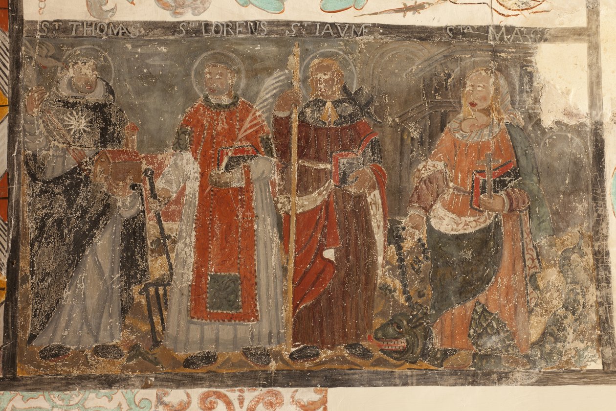 Plébániatemplom (Església de la Mare de Déu de Solers). Belső tér. A templomhajók. Falfestmények. Részlet. 16. század (). alkotó: French School