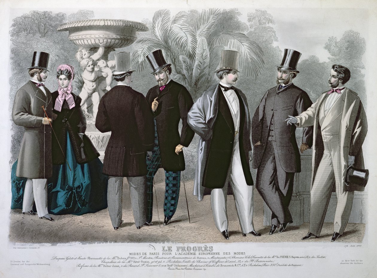 Párizsi divattányér a Le Progres számára, 1864. június (színes gravírozás) alkotó: French School