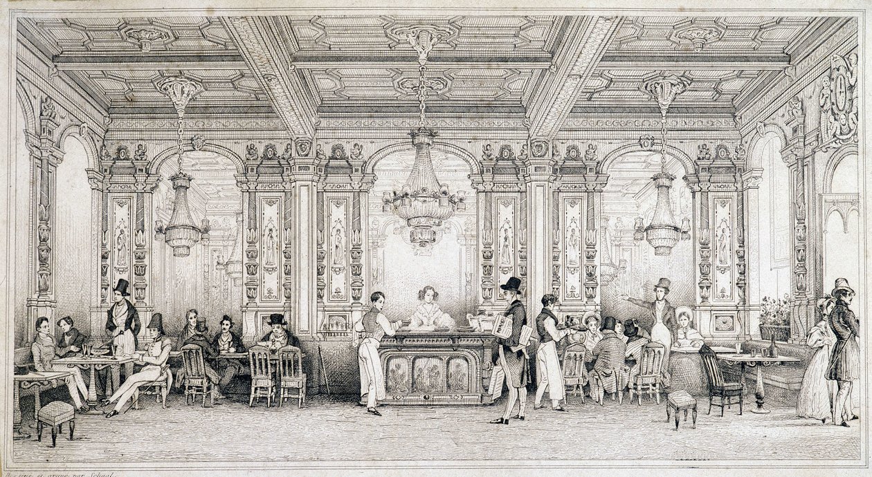 Párizsi kávézó a 19. század elején. alkotó: French School