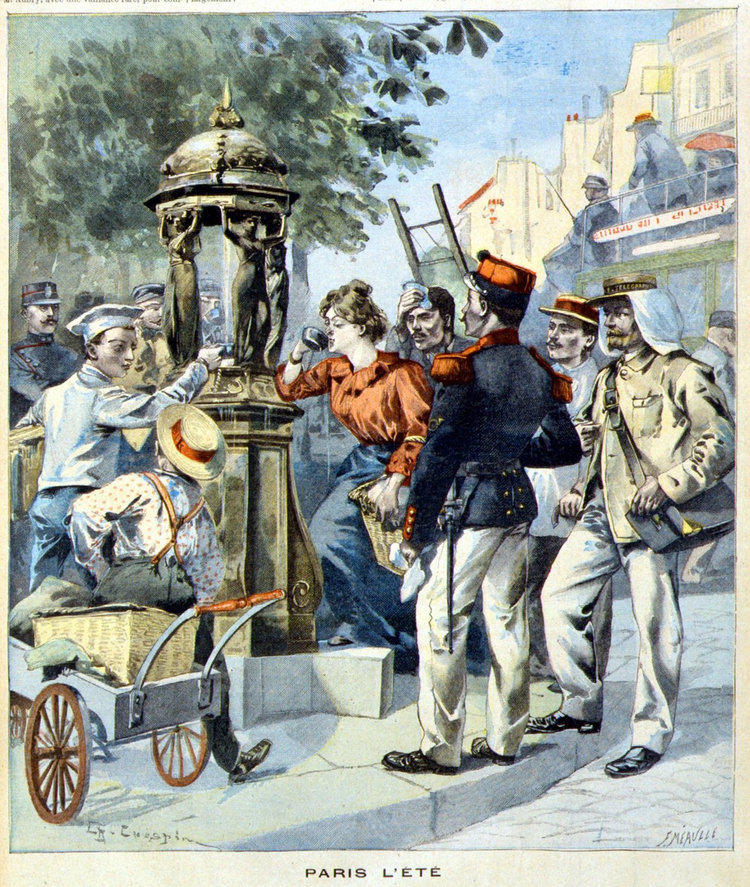 Párizsiak egy Wallace-kút körül isznak – a „Le Petit Journal”-ban, 1900.08.19. (metszet) alkotó: French School