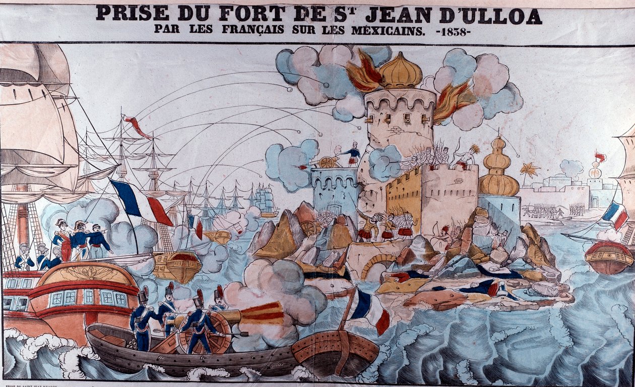 Süteményháború: a francia csapatok mexikói inváziója 1838. november 27-én, veracruzi csata (Epinal print) alkotó: French School