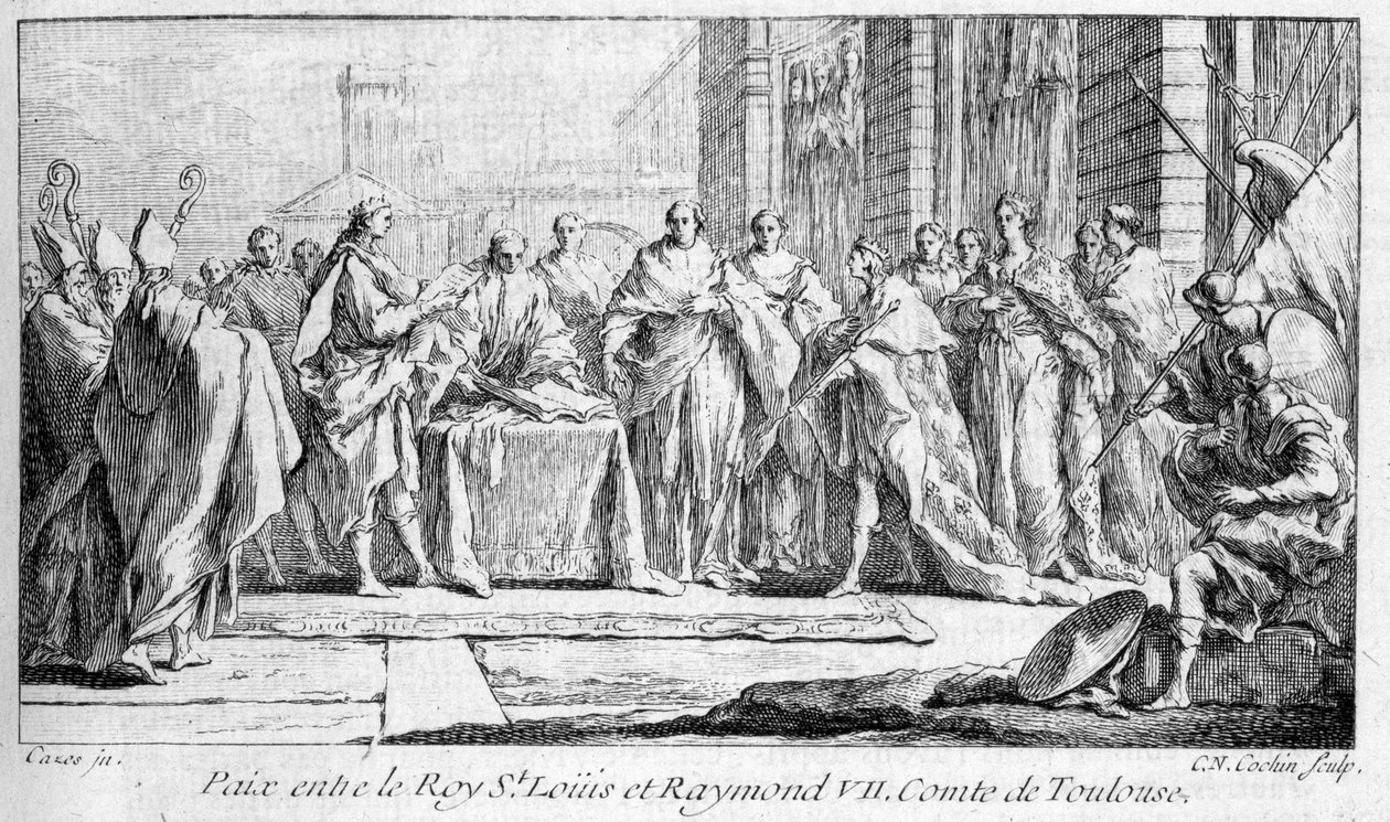 Béke VII. Raymond és Szent Lajos között 1229-ben Joseph Vaissete "Histoire générale de Languedoc" című művében, Párizs. alkotó: French School