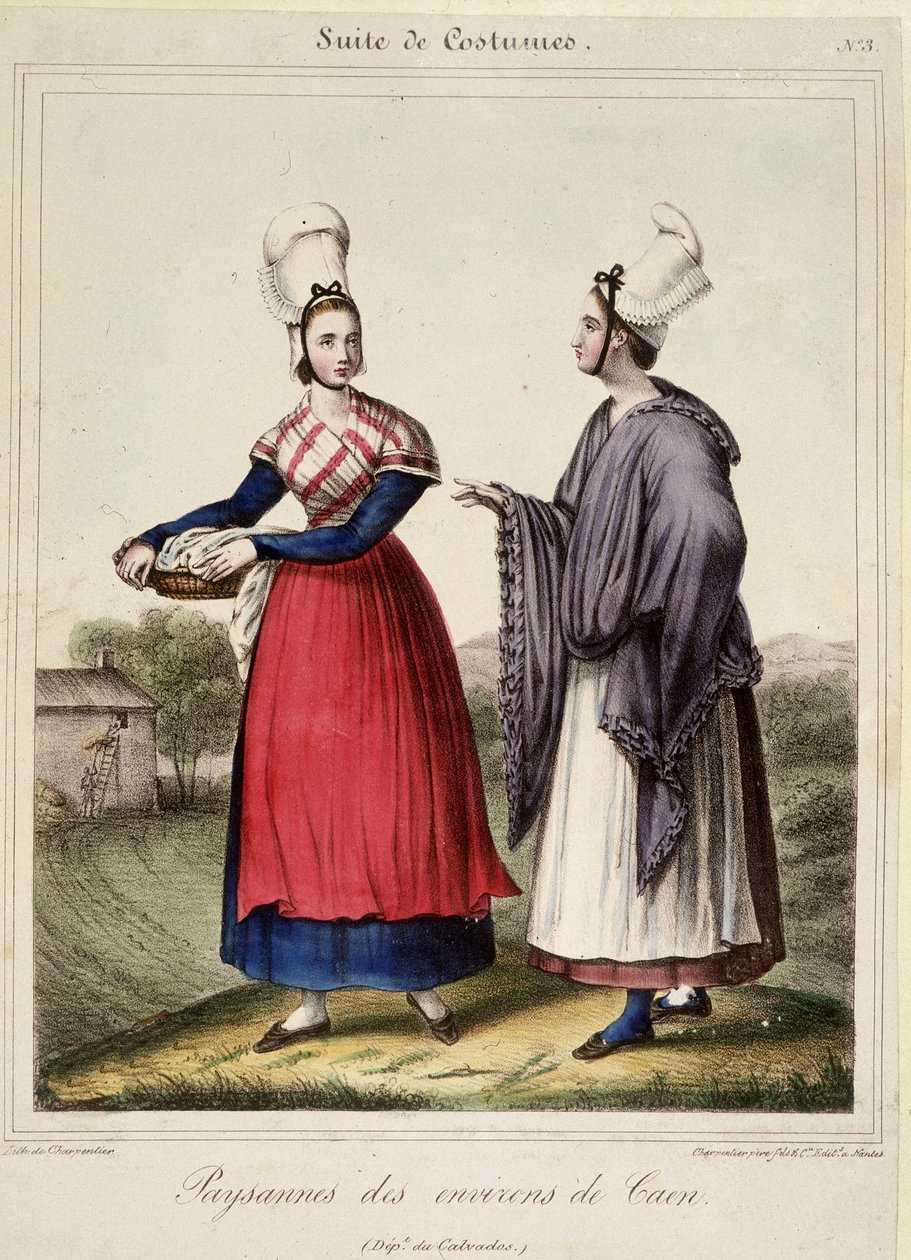 Parasztasszonyok Caen környékén - litográfia alkotó: French School