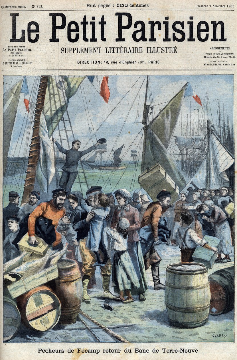 Fecamp halászai: a Banc de Terre Neuve (Newfoundland) visszatérése a „Le petit Parisien”-ben alkotó: French School