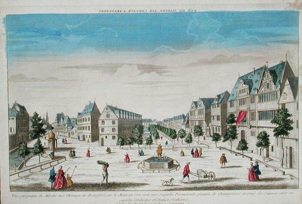 A frankfurti Rossmarkt perspektivikus képe (színes metszet) alkotó: French School