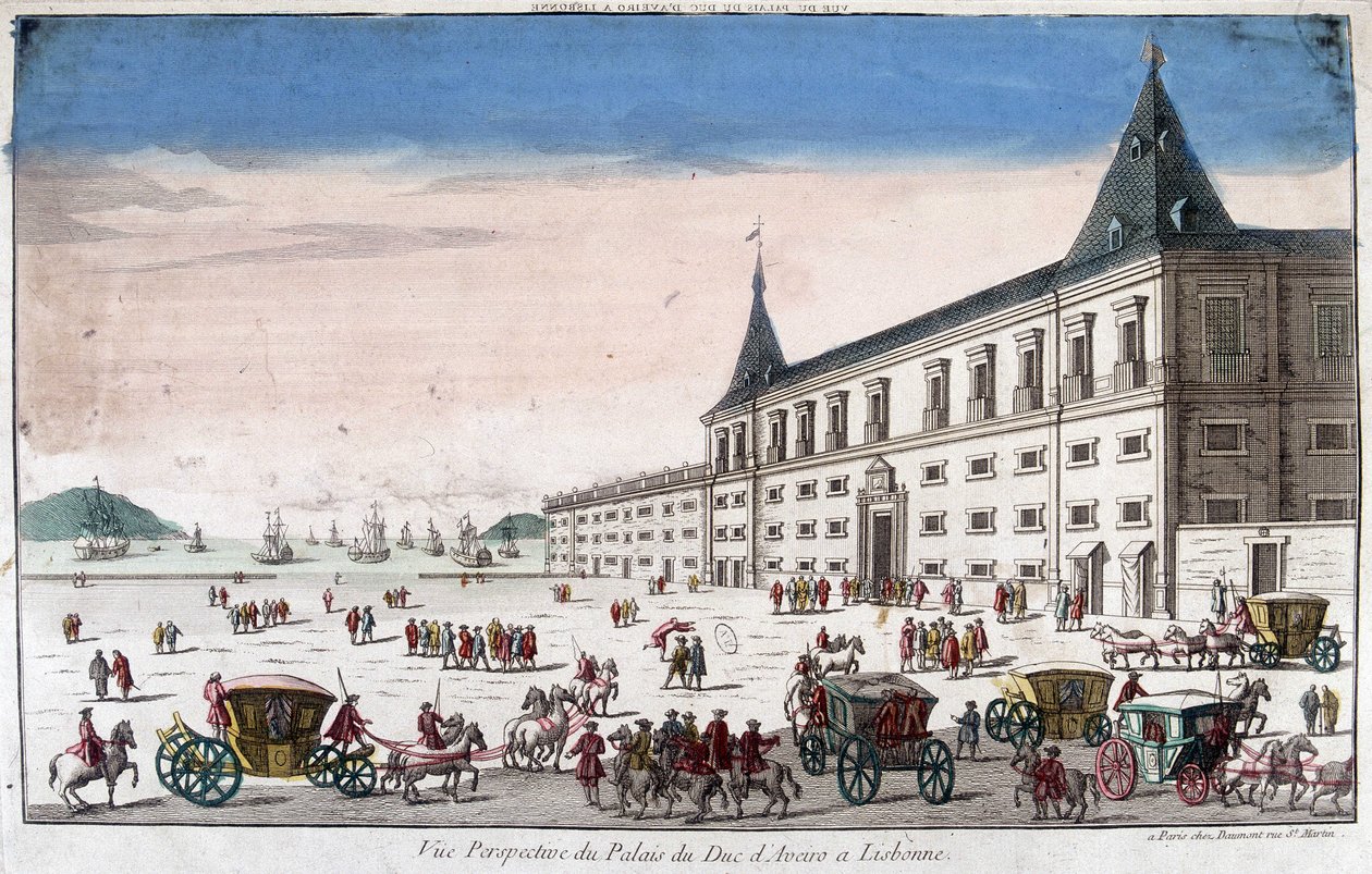 A lisszaboni Aveiro herceg palotájának perspektivikus képe - metszet alkotó: French School