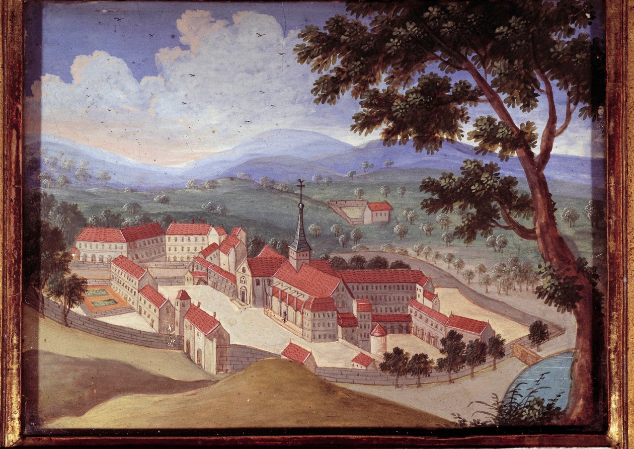 Port royal des champs apátság perspektivikus nézete. Kilátás a Port-Royal-des-Champs kolostorra). 18. századi névtelen festmény. Port Royal, Musee Des Granges. alkotó: French School