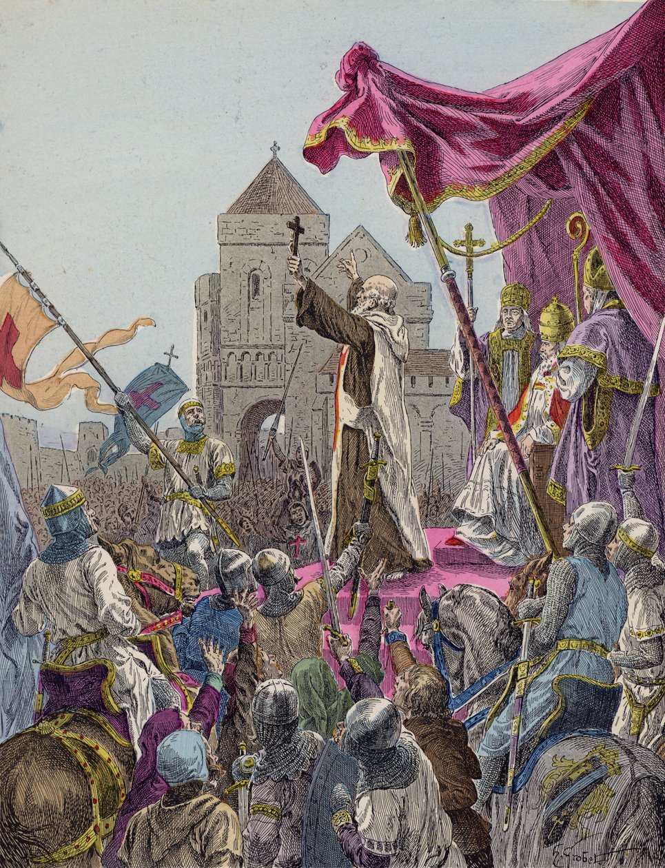 Remete Péter prédikál az első keresztes hadjáratról alkotó: French School