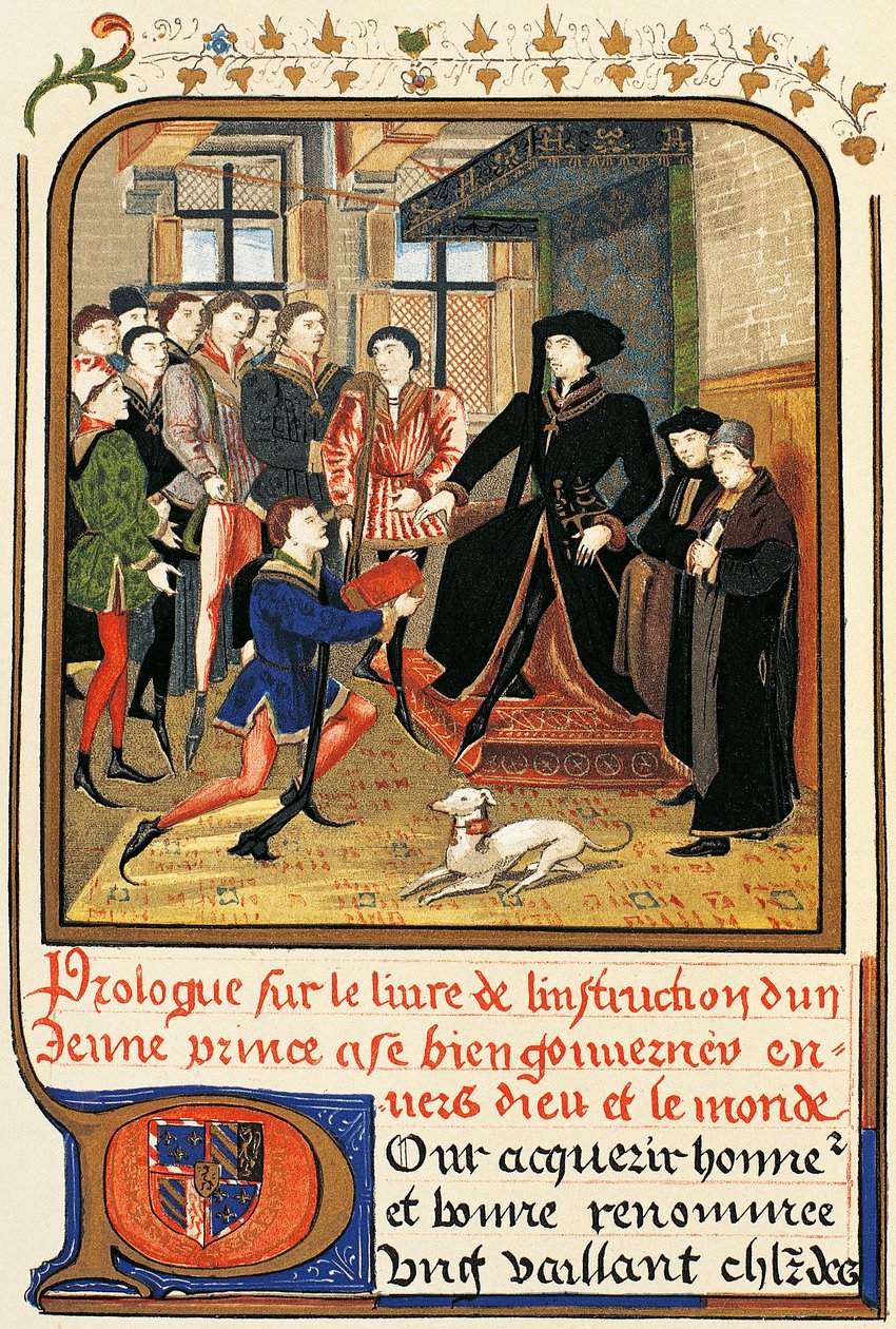Philip Good (1396-1467) lombkorona alatt, metszet az Instruction jeune prince című könyvből, megtalálható a Dictionary of Furniture and Decoration, Henry Havard, II. kötetben alkotó: French School