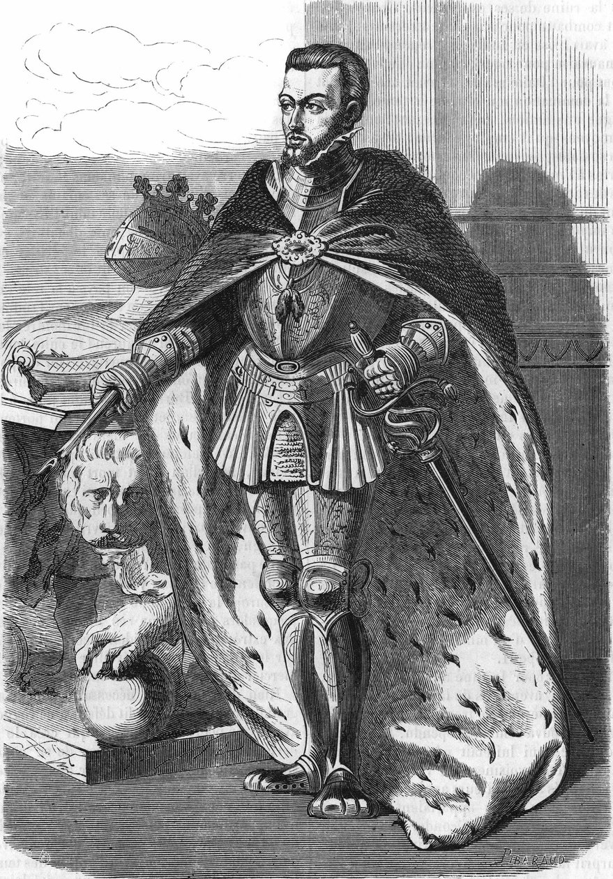 II. Fülöp (1527-1598), spanyol király. „Franciaország népszerű története” c. 1885 körül. Metszet. alkotó: French School
