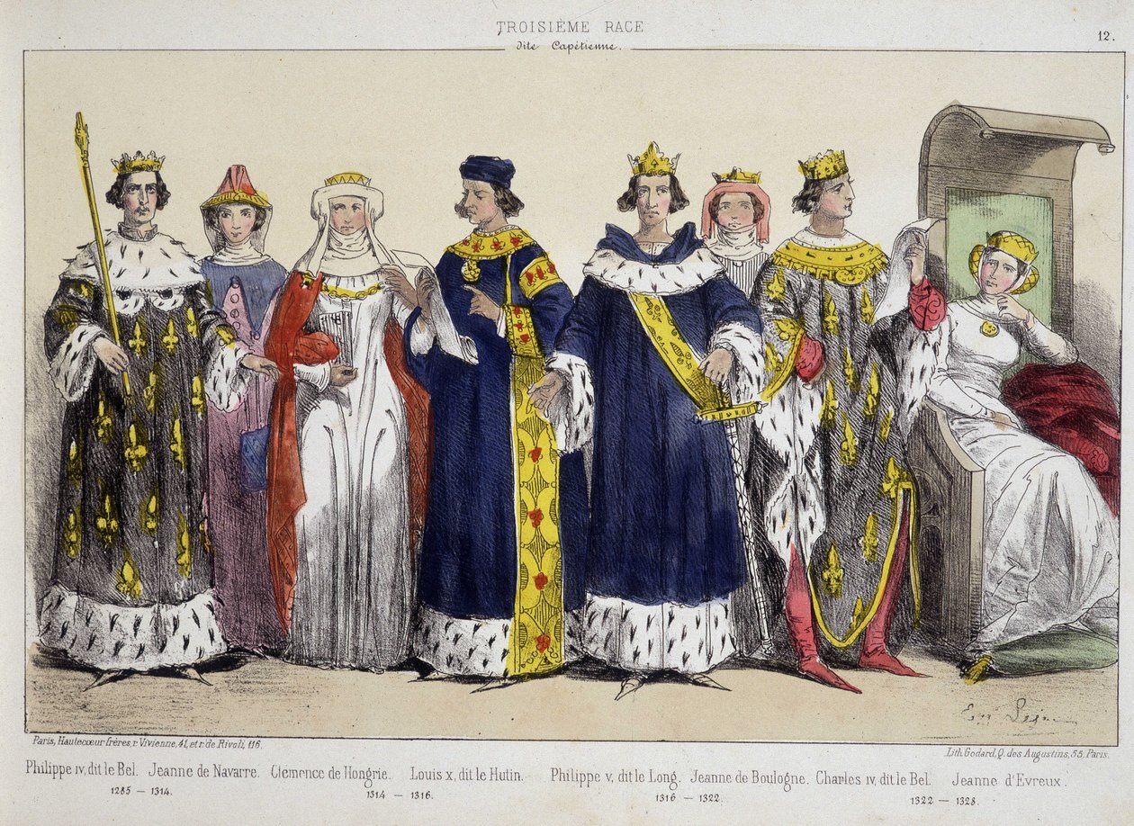 IV. Bél Fülöp, Jeanne de Navarre, Clemence of Hungary, Louis X. Le Hutin, V. Hosszú Fülöp, Jeanne de Boulogne, IV. Bél Károly, Jeanne d