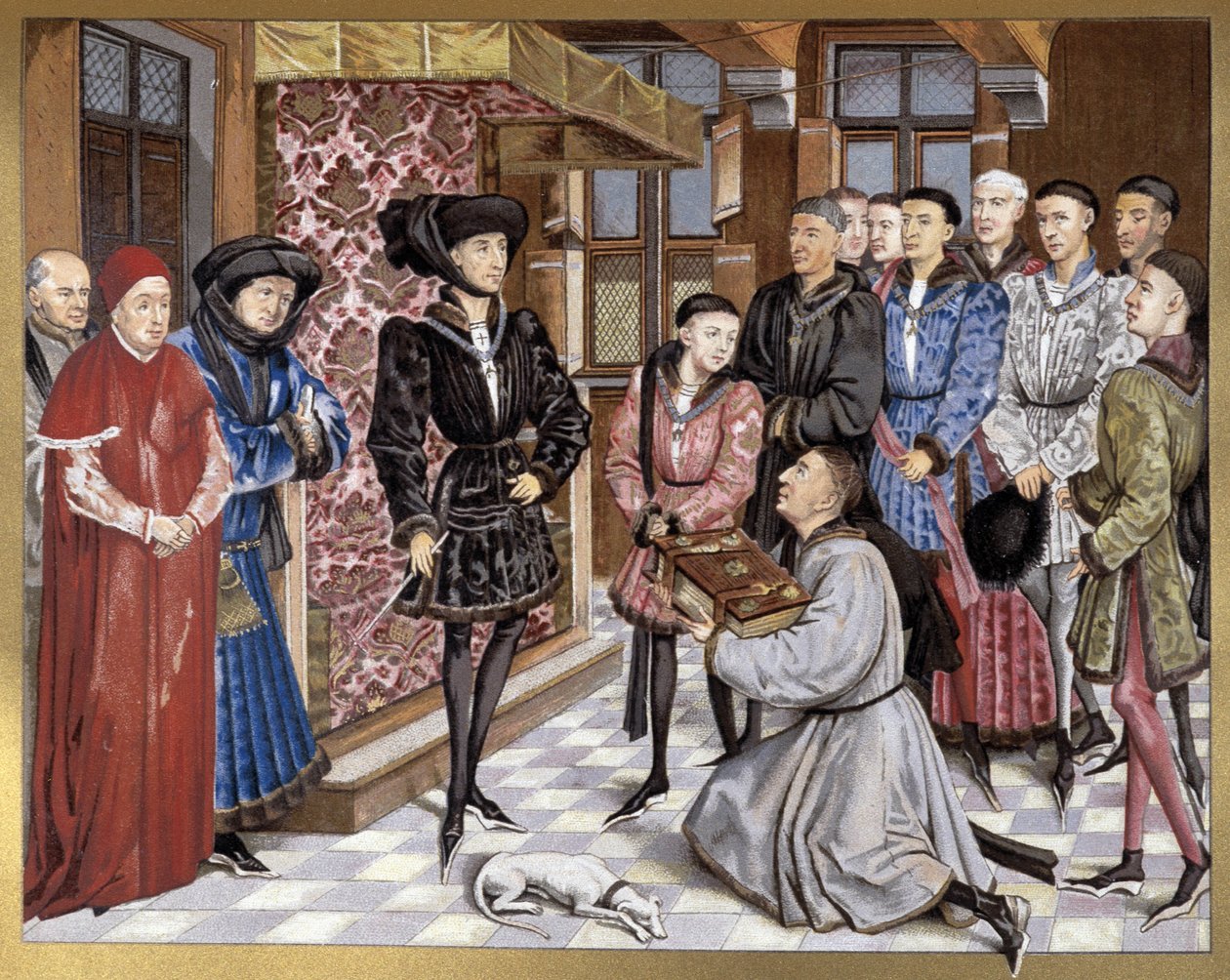 Philippe Le Bon and Charles the Bold receiving the dedication of a book alkotó: French School