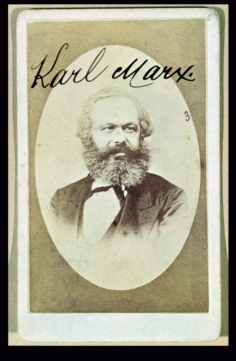 Karl Marx (1818-93) fényképes névjegykártyája aláírásával alkotó: French School