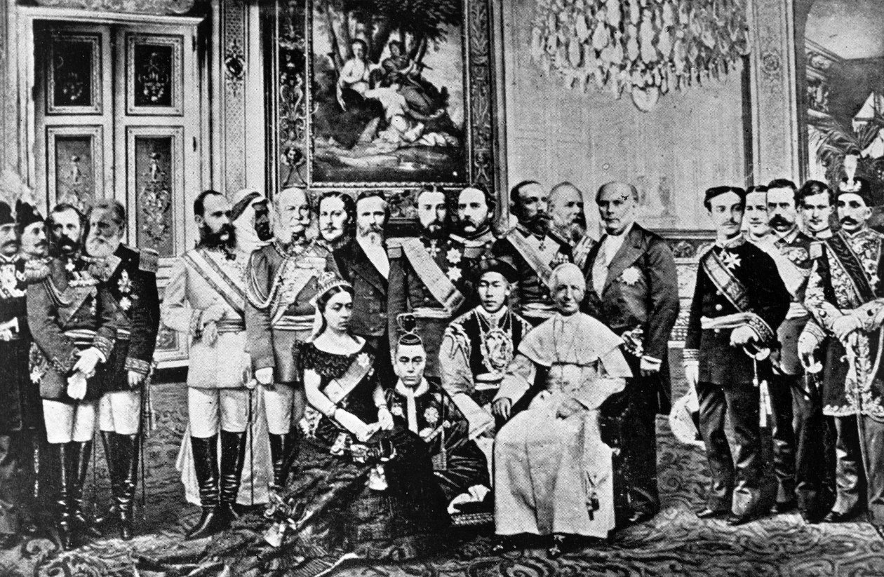 Fotómontázs a világ uralkodóiról, 1867 (kollázott fekete fotók) alkotó: French School