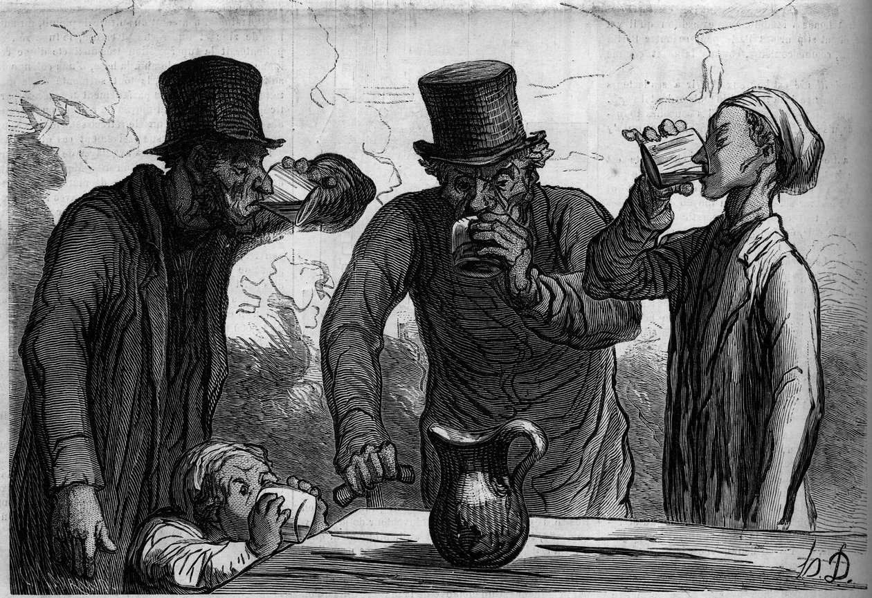 Az ivó élettana: a négy korszak. Honore Daumier (1808-1879) rajzfilmje. Metszet a „” Le Monde Illustré”” 289. számában, október 25-én alkotó: French School