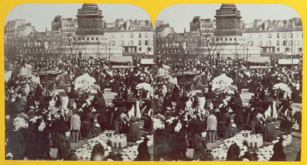 Place de la Bastille, a sonkavásár, Párizs, sztereoszkópikus kilátás, 1860 körül alkotó: French School