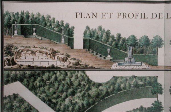 A liget tervrajza és keresztmetszete a „Gardens at Marly”-ból, 18. század eleje (akvarell, papír) (részlet) (lásd: 163976) alkotó: French School
