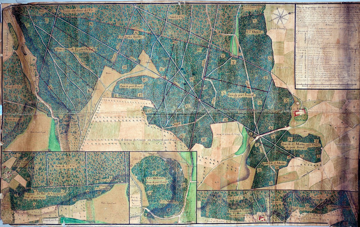 A Port Royal des Champs (Port-Royal-des-Champs) apácáihoz tartozó erdők terve és felmérése 1723 Párizs, Archives nationales alkotó: French School