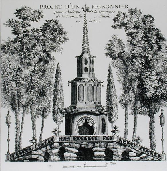Egy galambház terve, George Louis Le Rouge "Details des Nouveaus Jardins a la Mode" című művéből, 1775-78 körül jelent meg (metszet) (fekete-fehér fotó). alkotó: French School