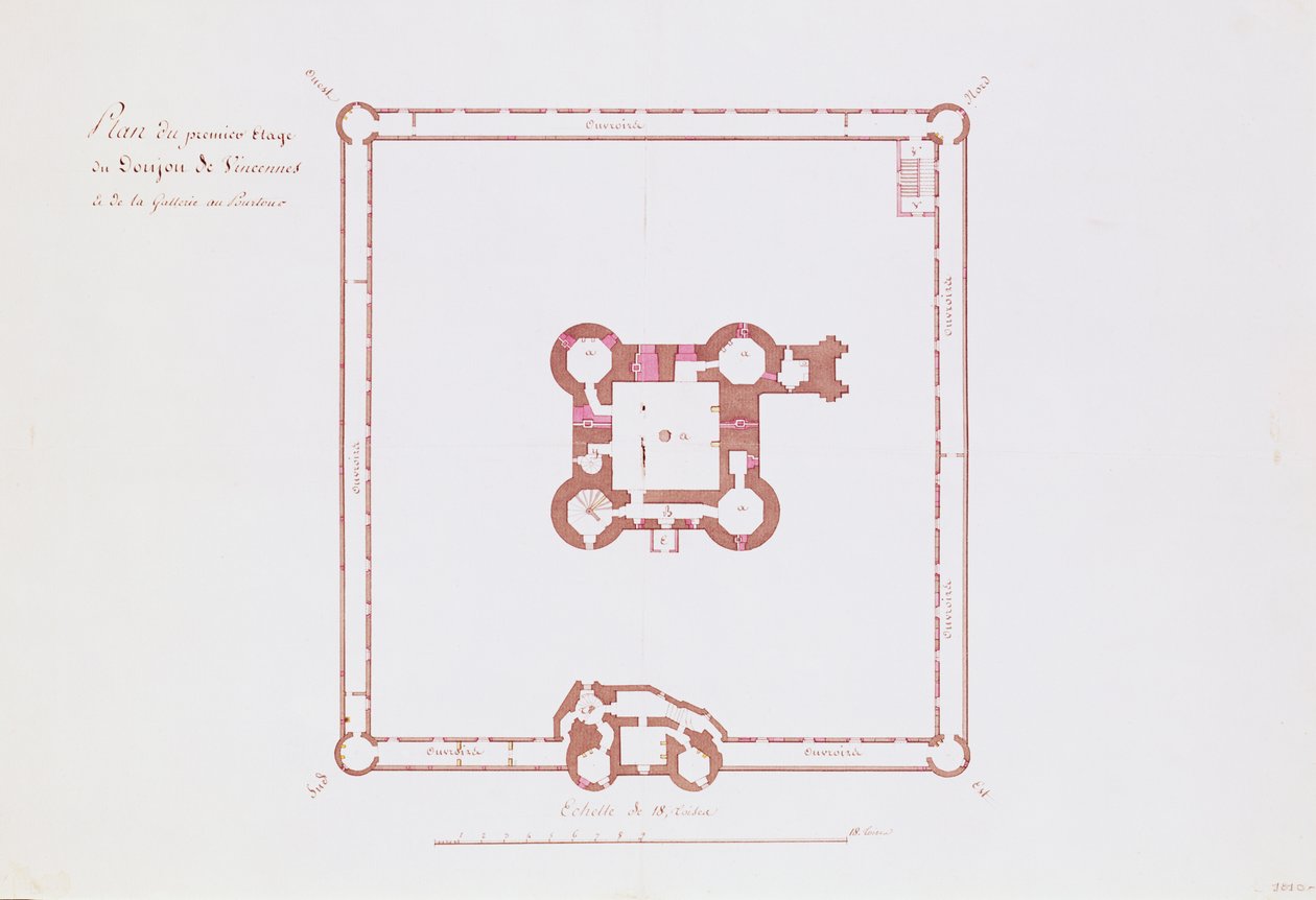 A Vincennes-i Donjon első emeletének terve, 1810 (toll és tinta papíron) alkotó: French School