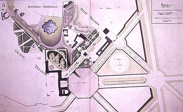 Terve a „Két Trianon két kertjének újraegyesítésére” című Versailles-i projektből, 1808. július (toll és tinta, valamint akvarell papíron) alkotó: French School