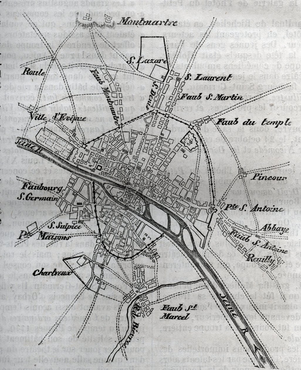 Párizs térképe III. Henrik vezetésével (1580) Jacques Antoine Dulaure vésése „Párizs fizikai, polgári és erkölcsi történelme: a legrégibb történelmi időktől napjainkig” alkotó: French School