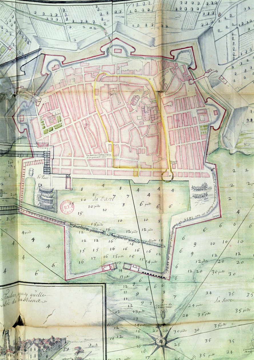 Toulon terve, 1669 (toll, tinta és WC papíron) alkotó: French School