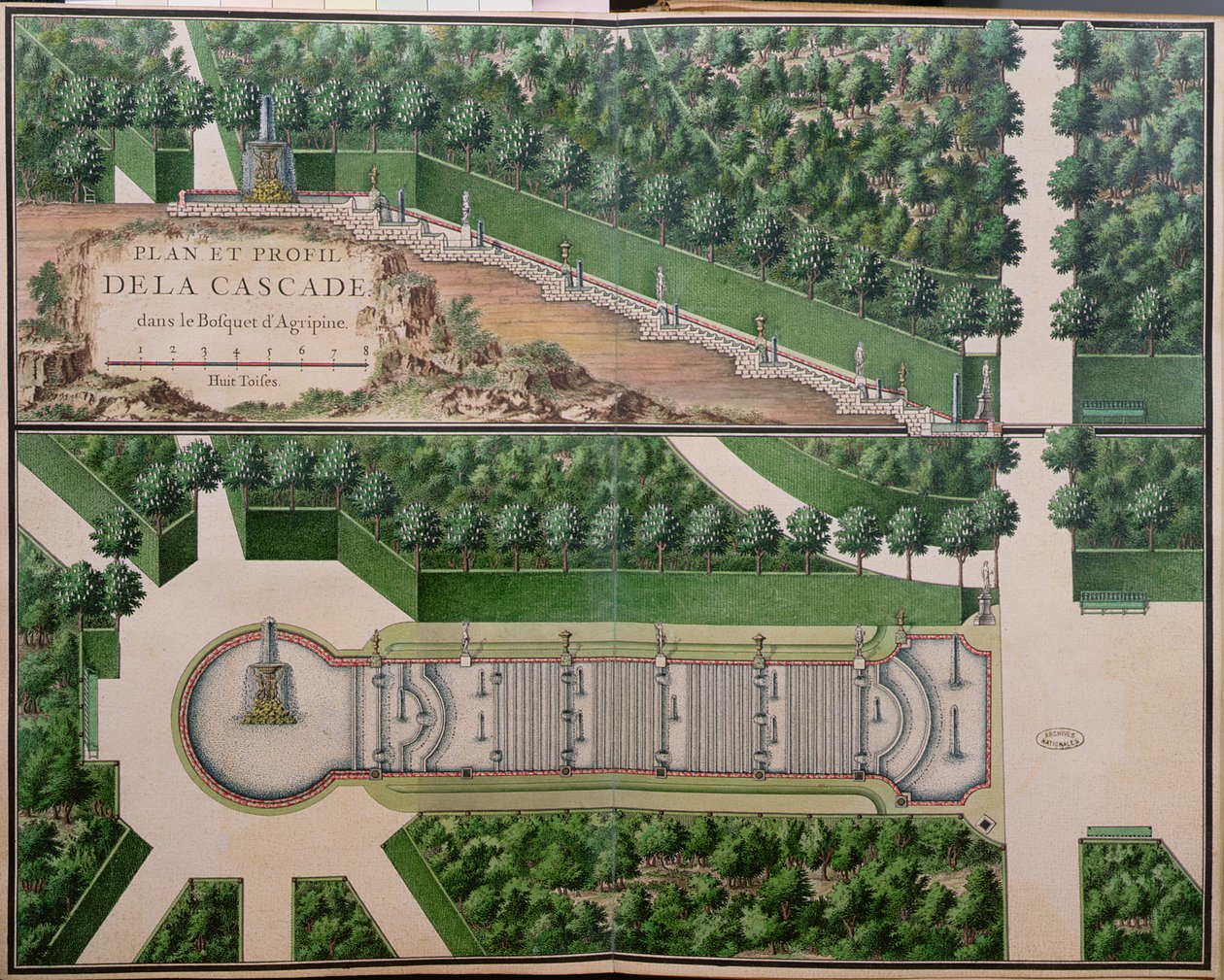 Az Agrippina ligetben lévő kaszkád terve, a Gardens at Marlyból, 18. század eleje (wc papíron) (lásd még: 163976) alkotó: French School