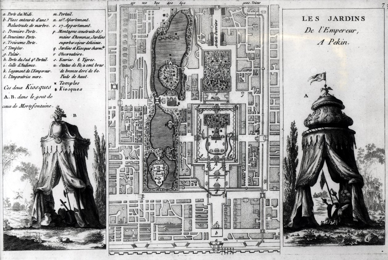 A pekingi császár kertjének terve, a Jardins Anglo-Chinois a la Mode-ból, George Louis le Rouge, közzétéve 1776-78 körül alkotó: French School