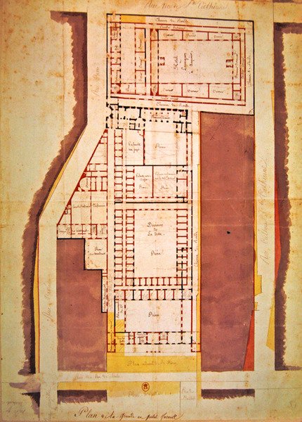 A Grande és Petite Force börtön terve, rue du Roi de Sicile, Párizs (tinta és mosás papíron) alkotó: French School