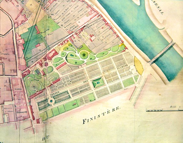 A párizsi Jardin des Plantes terve a birodalom idején (tinta és akvarell papíron) alkotó: French School