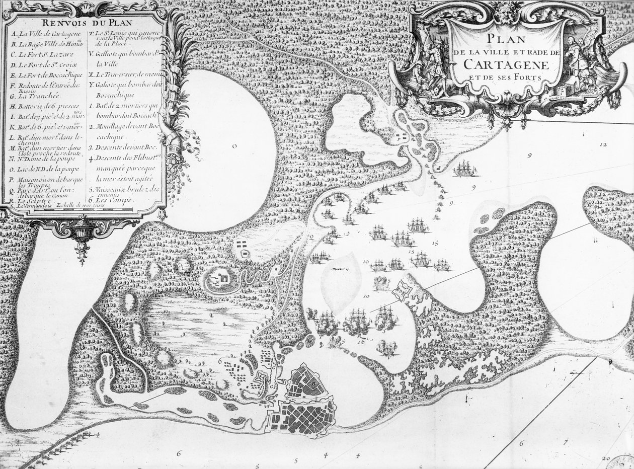 Cartagena városának és kikötőjének terve, Kolumbia, 1697 alkotó: French School
