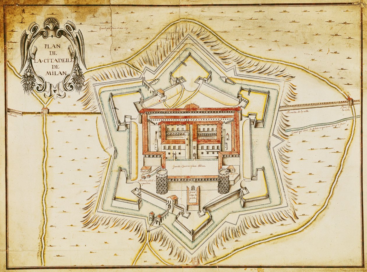Milánó fellegvárának terve (toll, tinta és wc papíron) alkotó: French School