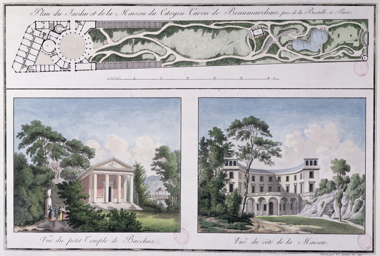 Pierre Augustin Caron de Beaumarchais (1732-99) számára Lemoine által épített kert és ház terve, 1784 körül alkotó: French School